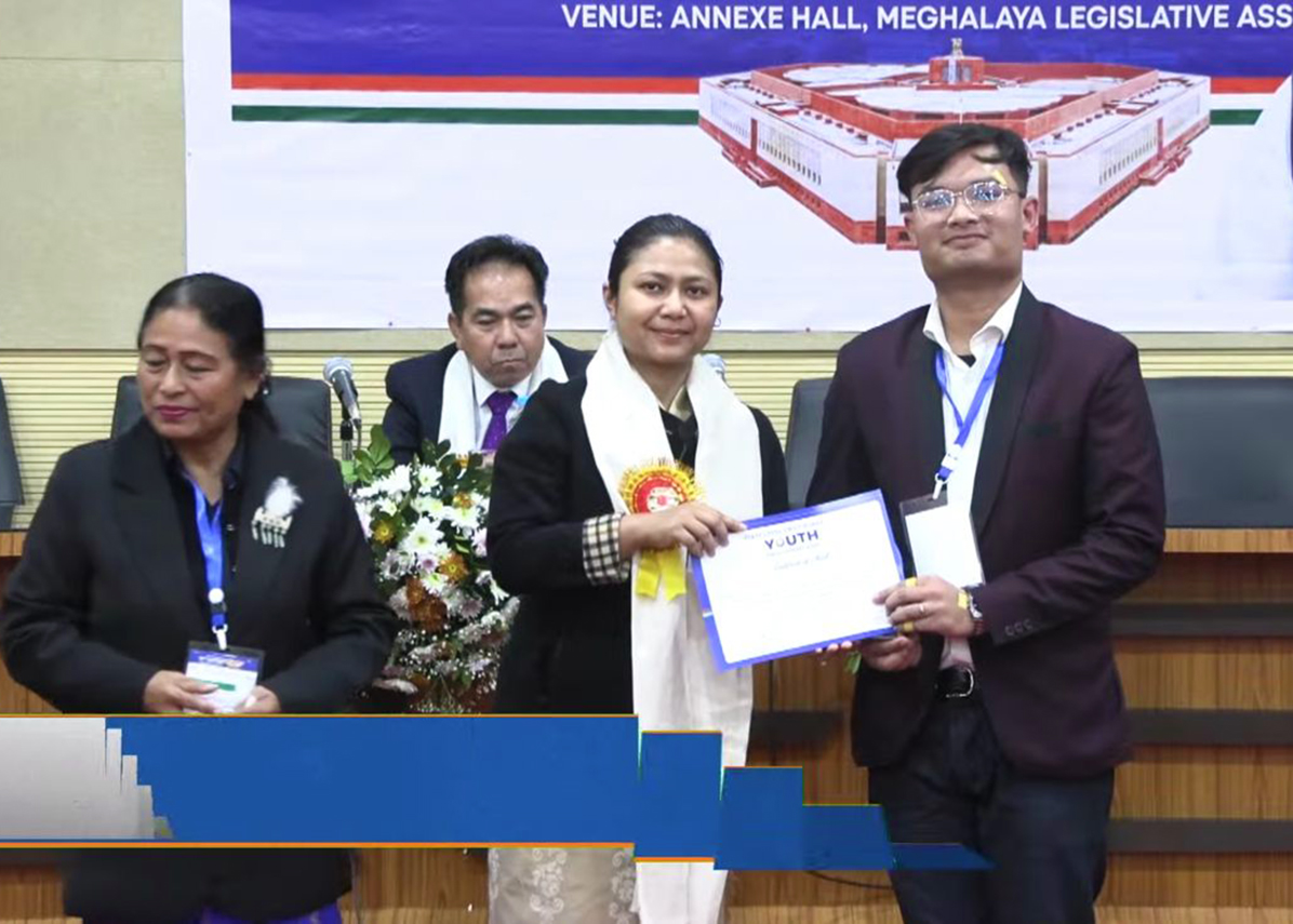 Baiarihun Rapthap and Pynhiammiki Rymbai represented East Khasi Hills District at the State-Level Viksit Bharat Youth Parliament 2026