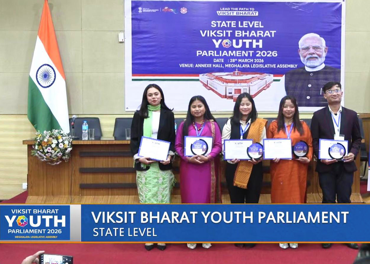 Baiarihun Rapthap and Pynhiammiki Rymbai represented East Khasi Hills District at the State-Level Viksit Bharat Youth Parliament 2026