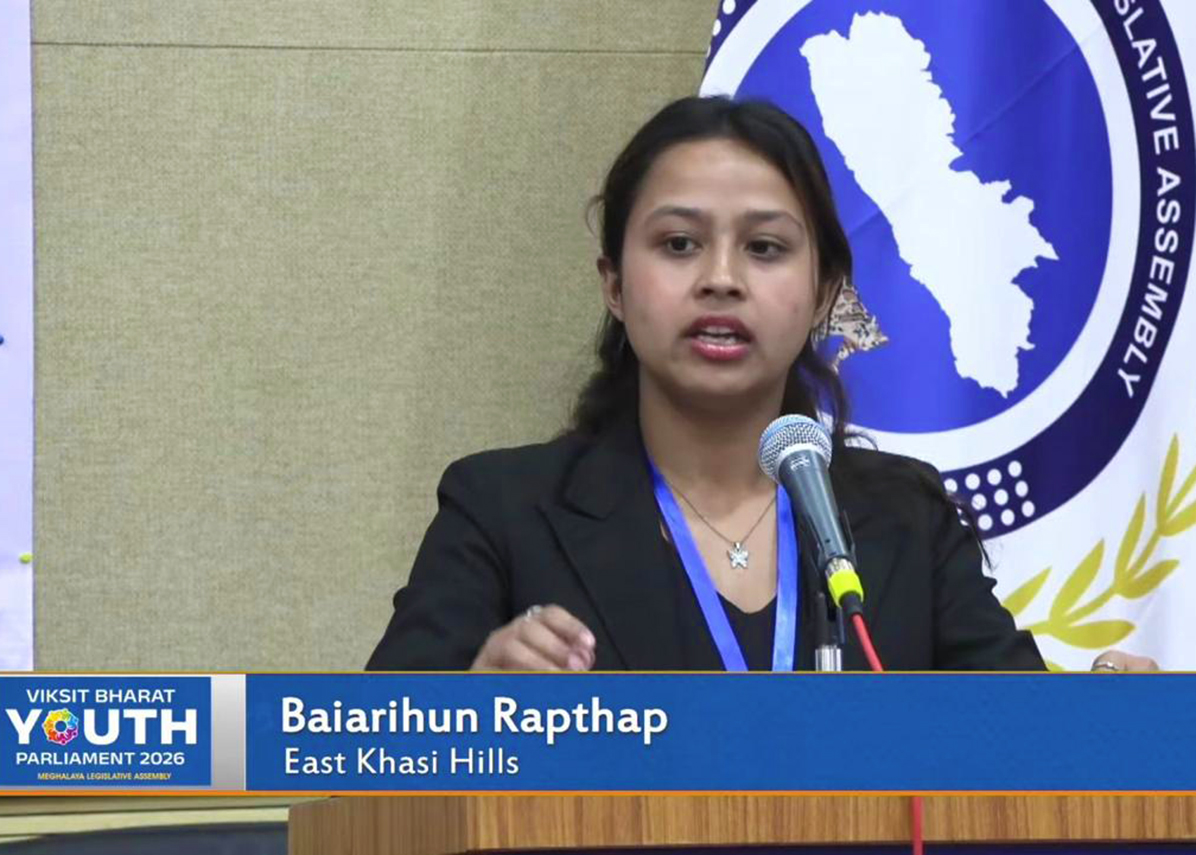 Baiarihun Rapthap and Pynhiammiki Rymbai represented East Khasi Hills District at the State-Level Viksit Bharat Youth Parliament 2026