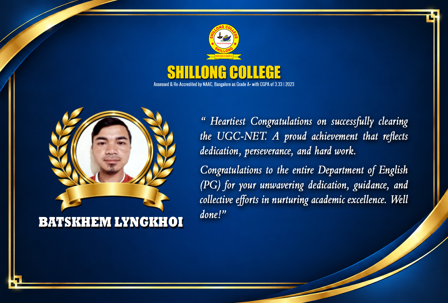 Batskhem Lyngkhoi successfully cleared the UGC-NET